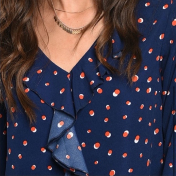 Navy Blue Ruffle Blouse 🦋 - Picture 4 of 4